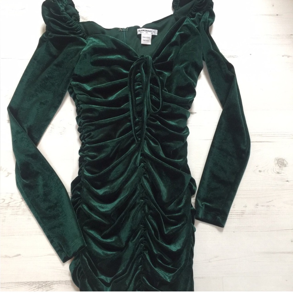 Emerald Green Velvet Ruched Dress